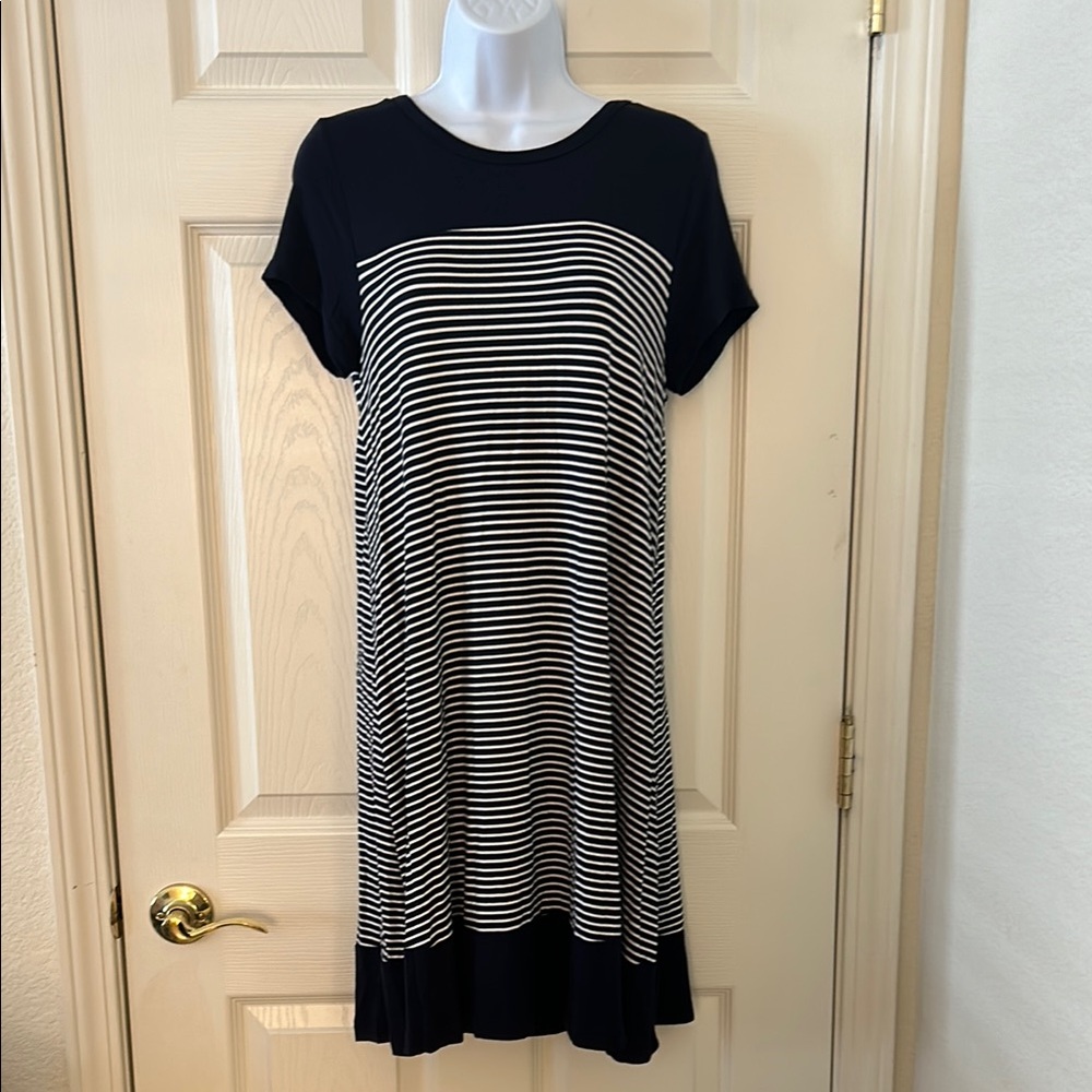 Navy Blue + White Striped T-Shirt Dress